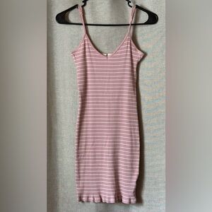 La Hearts•ribbed spaghetti strap mini dress•large•cotton blend•pink/white stripe
